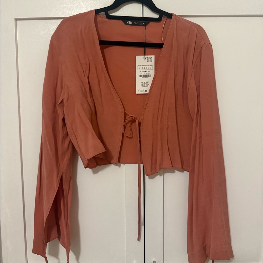 NWT Zara pink tie blouse